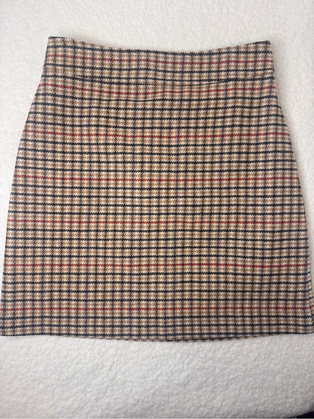 J. Crew Plaid Mini Skirt in Tan, Black and Red Accents